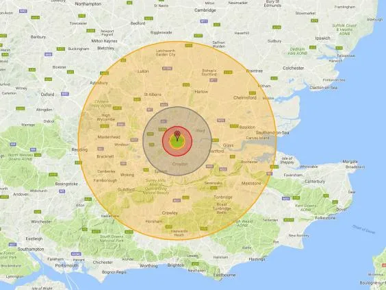 The map that shows what would happen if a nuclear bomb fell on your ...